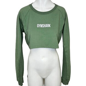 Gymshark Womens Long Sleeve Crop Shirt Size Small Green Sweatshirt  Athletic
